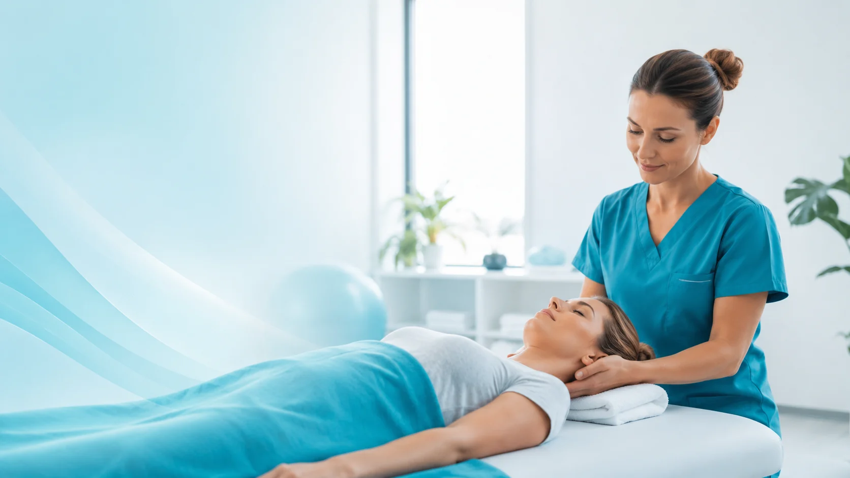 Entspannende Massagebehandlung in moderner Praxis.